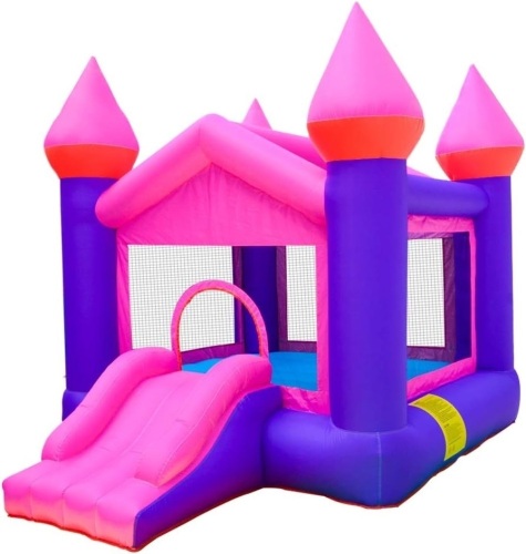 Doctor Dolphin Inflatable Pink Bouncy Castle House Kids Party Bouncy House with Air Blower for Kids Party - Lot 9061