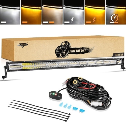 Auxbeam 50 Inch LED Light Bar, 288W Curved Amber White Strobe Lights, 6 Modes Spot Flood Combo Beam Fog Driving Light for Car Jeep Off Road SUV UTV ATV Pickup Truck with 10FT Wiring Harness - Lot 9062