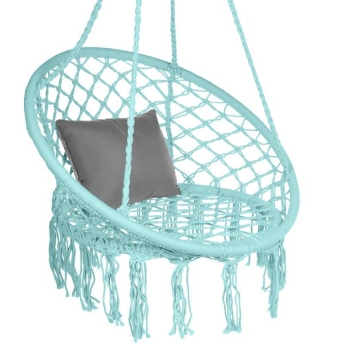 Cotton Macrame Hammock Hanging Chair Swing, Handwoven w/ Backrest - Lot 1056