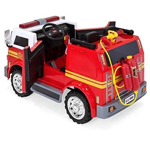 12V 2-Speed Kids Fire Truck Ride On Toy w/ Remote Control, USB, Water Hose, Lights, Sounds - Lot 78