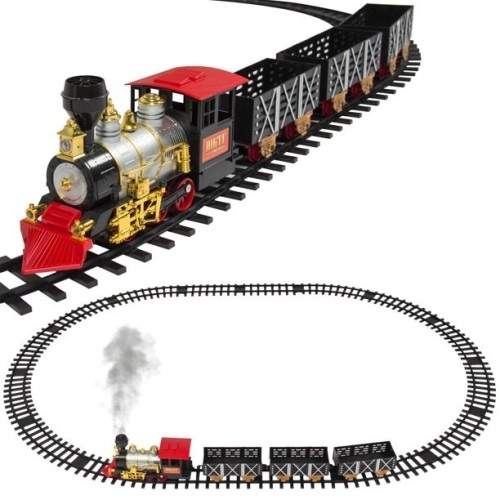 Kids Classic Electric Railway Train Car Track Toy Set w/ Real Smoke, Music, Lights  - Lot 581