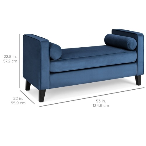 53" Velvet Accent Ottoman Bench w/ 2 Bolster Pillows, Wood Legs - Lot 109