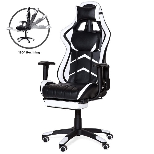 Ergonomic Swivel Reclining Office Racing Gaming Chair w/ Footrest, Lumbar Support - Lot 582