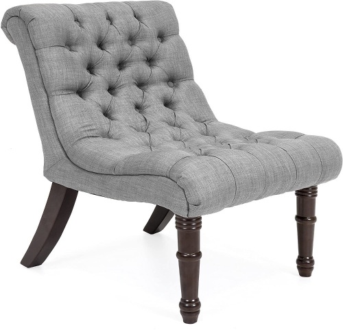 Upholstered Linen Casual Tufted Accent Chair w/Wood Legs   - Lot 87