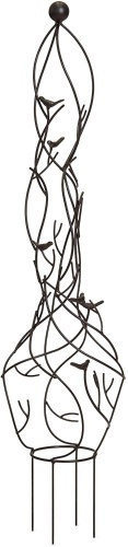 39-inch Garden Obelisk Metal Trellis w/Branches, Birds, Spiked Support Legs - Lot 1006