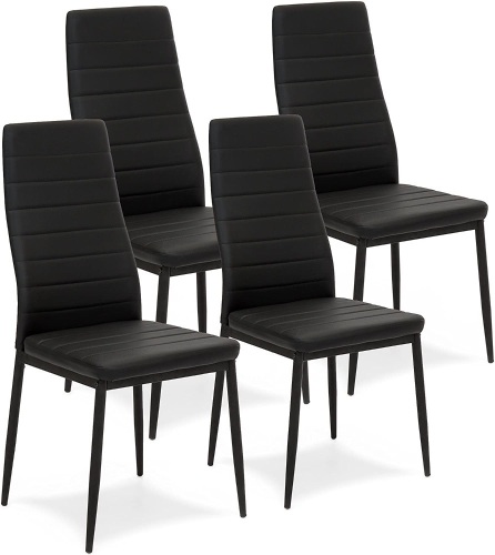 Modern High Back Faux Leather Dining Chairs w/Metal Frame, Set of 4   - Lot 1336