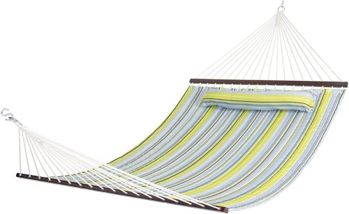 Quilted Fabric Hammock with Pillow, Double Size Spreader Bar  - Lot 619
