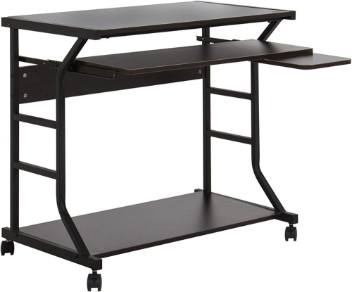 Home Office 2-Tier Computer Desk Workstation w/ Locking Wheels  - Lot 805