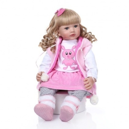 24" Beautiful Reborn Baby Doll with Golden Curly Hair - Appears New  - Lot 1197