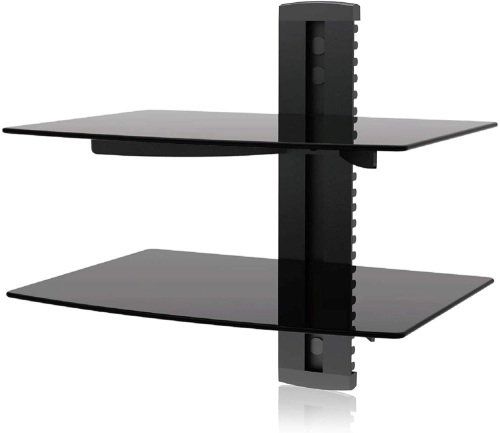 Floating Wall Mounted 2 Level Glass Entertainment Shelf  - Lot 810