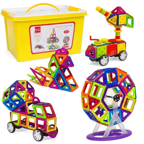 254-Piece Kids Magnetic Building Block Tiles Educational STEM Toy Set w/ Storage Box - Lot 1016