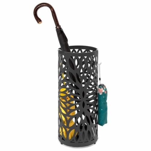 Entryway Modern Spherical Metal Umbrella Storage Stand w/ 2 Hooks, Drain Tray - Lot 1028