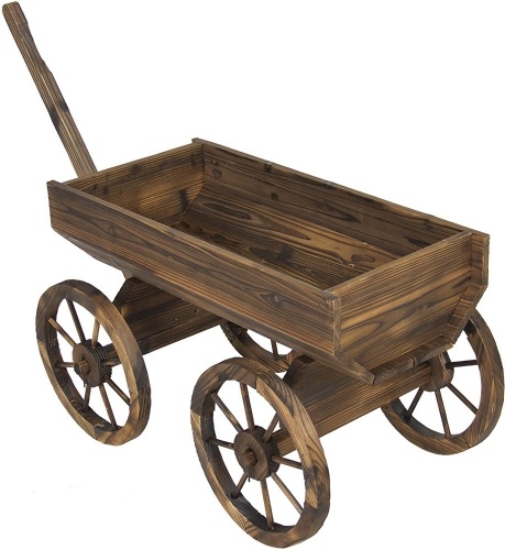 Wood Flower Planter Wagon Pot Stand w/ Wheels - Lot 1038