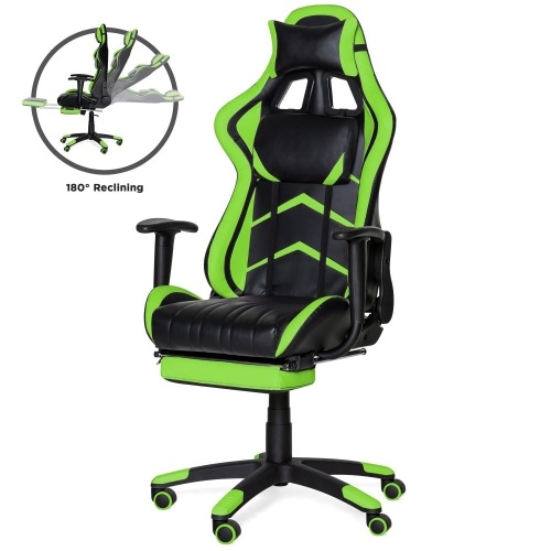 Ergonomic Swivel Reclining Office Racing Gaming Chair w/ Footrest, Lumbar Support - Lot 410