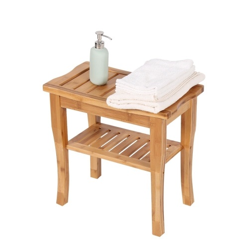 Bamboo Bathroom Shower Seat Bench Stool w/Storage Shelf - Lot 1117