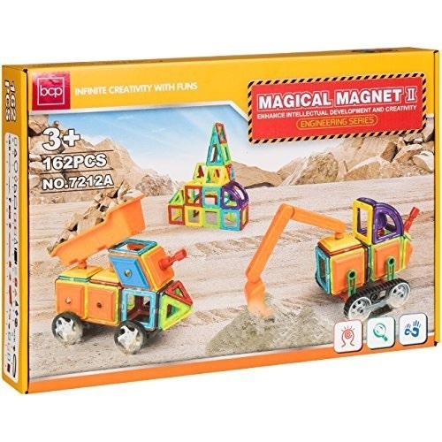 162-piece Magnetic Building Block Tile Toy Set W/ Excavator Dump Truck - Lot 503