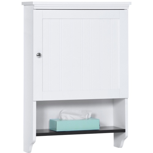 Bathroom Wall Mounted Hanging Storage Cabinet Home Decor w/ Open Shelf, Versatile Door - Lot 362