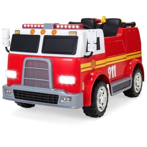 12V Kids Police Fire Engine Ride On Truck w/ Remote Control, Water Hose - Lot 75