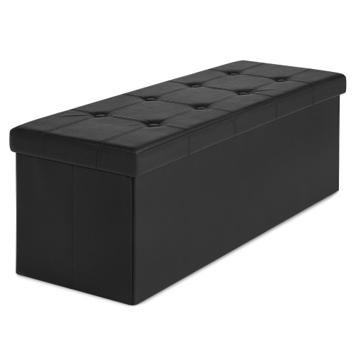 Faux Leather Space Saving Folding Storage Ottoman Stool Seat Bench w/ Inner Divider - Lot 1122