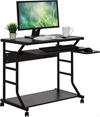 Home Office 2-Tier Computer Desk Workstation W/ Locking Wheels - Lot 1150