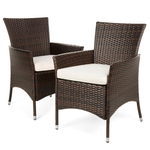 Handwoven Wicker Patio Dining Chairs w/ Water-Resistant Cushions, Set of 2   - Lot 185