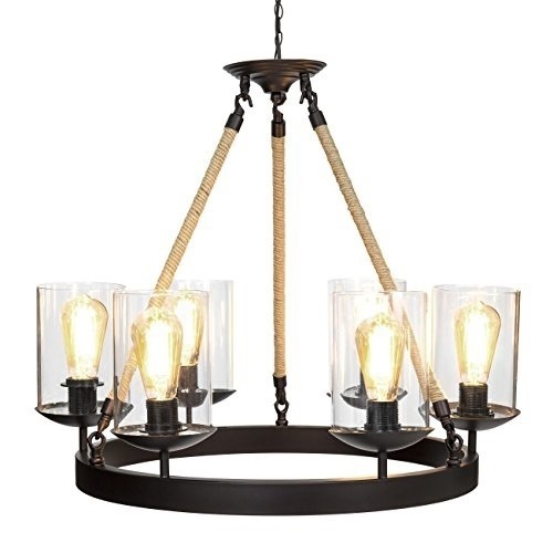 6-Light Modern Rustic Rope Design Chandelier Pendant Lighting Fixture - Lot 949