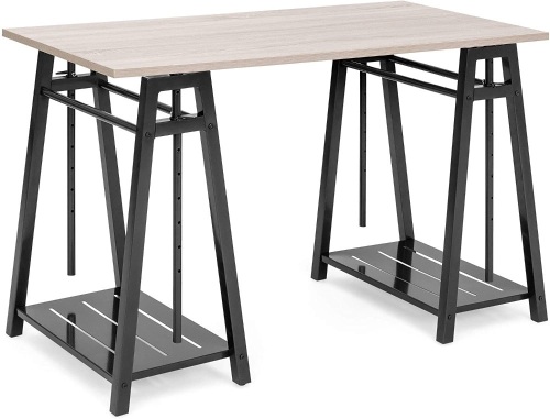 Multipurpose Adjustable Height Sit to Stand Office Desk w/Wood Finish, Steel Frame, Shelves  - Lot 260