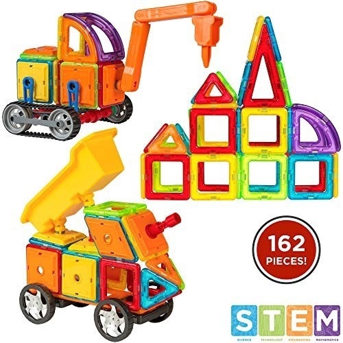 162-Piece Magnetic Tiles for STEM Education w/ Excavator Truck - Lot 252