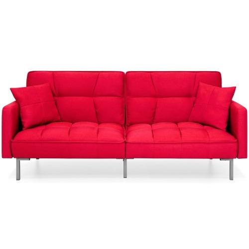 Convertible Linen Fabric Tufted Splitback Futon Couch w/ Pillows  - Lot 262