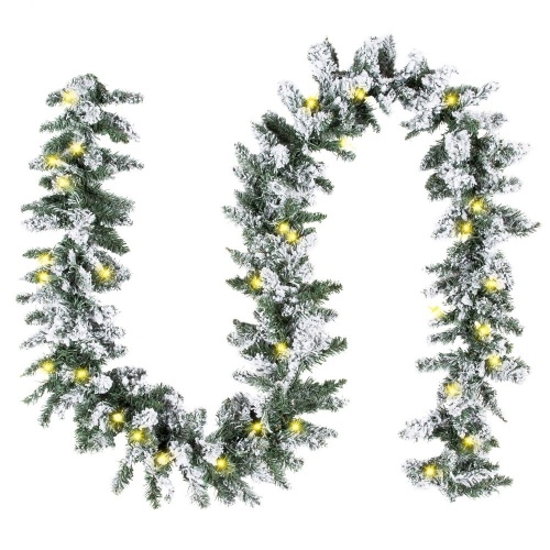 Lot of (2) 9ft Pre-Lit Snow Flocked Artificial Christmas Garland Decoration w/ 100 Clear LED Lights - Lot 1176