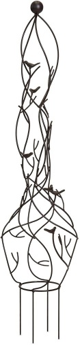 39-inch Garden Obelisk Metal Trellis w/Branches, Birds, Spiked Support Legs for Lawn, Garden, Backyard and Climbing Plants - Lot 1403