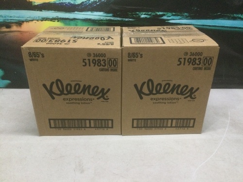 Lot of (2) Kleenex Expressions Soothing Lotion Facial Tissues, 8 Boxes/65 Tissues - Lot 1420