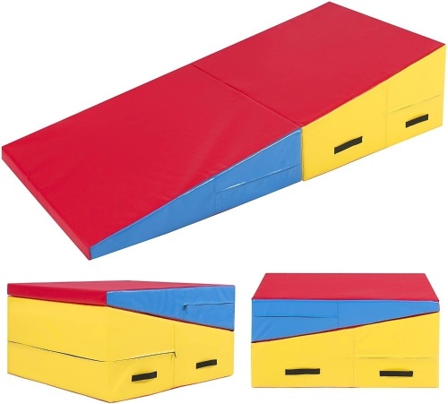 60x30x14in Kids Folding 2-Panel Cheese Wedge Incline Gym Mat for Tumbling with Handles - Lot 1174