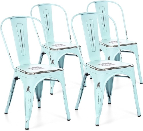 Set of 4 Stackable Industrial Distressed Metal Bistro Dining Side Chairs - Lot 354