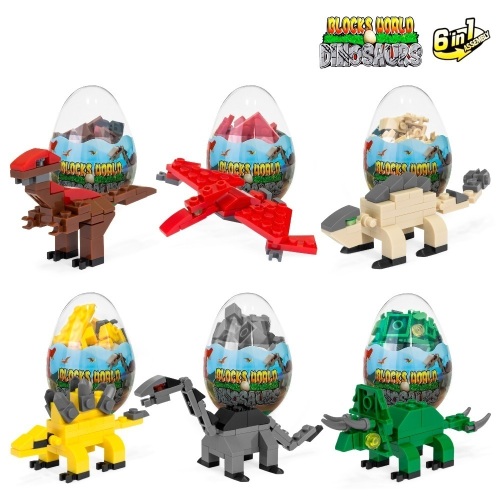 Lot of (2) 12-Piece 6-in-1 Kids Educational Toy Dinosaur Eggs Building Bricks Set w/ Velociraptor, Triceratops  - Lot 821