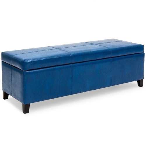 Upholstered Faux Leather Storage Ottoman Bench for Living Room, Bedroom w/ Wooden Frame - Lot 383
