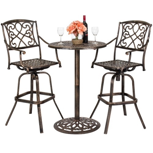 3-Piece Outdoor Cast Aluminum Bar Height Patio Bistro Set w/ 360-Swivel Chairs - Lot 420