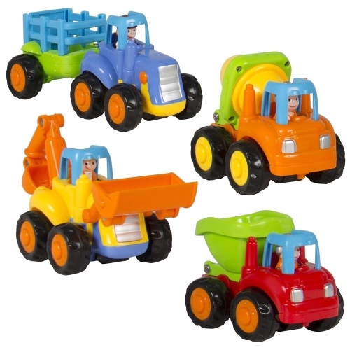 Lot of (2) Sets of 4 Push and Go Friction Powered Car Toys, Tractor, Bulldozer, Cement Mixer, and Dump Truck - Lot 882