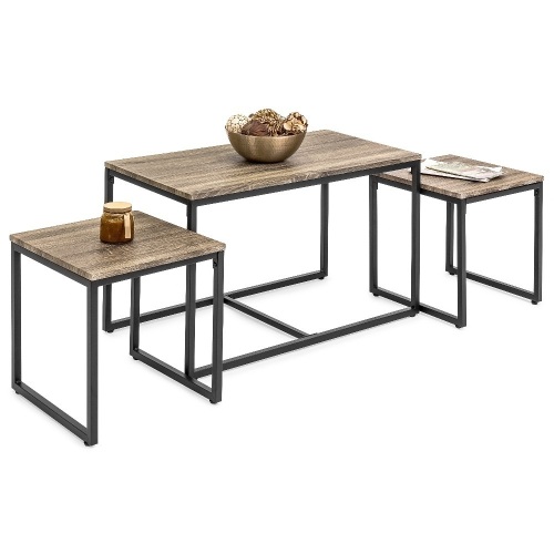 3-Piece Modern Nesting Coffee Accent Table Living Room Furniture Lounge Set w/ 2 End Tables - Lot 892