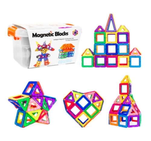 64-Piece Kids Magnetic Building Block Tiles Set w/ Carrying Box  - Lot 1189