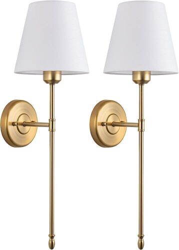 Set of 2 Battery Powered Wall Sconce w/ Fabric Shade  - Lot 560
