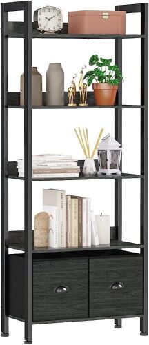 Furologee 5-Tier Bookshelf with 2 Storage Drawers, Black Oak - Lot 583
