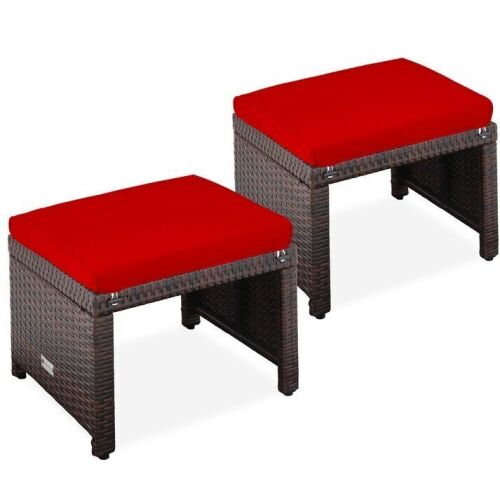 Set of 2 Multipurpose Wicker Ottomans w/ Removable Cushions, Steel Frame  - Lot 702