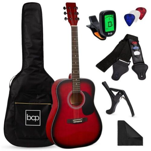 41in Acoustic Guitar Starter Kit w/ Digital Tuner, Padded Case, Picks, Strap  - Lot 720