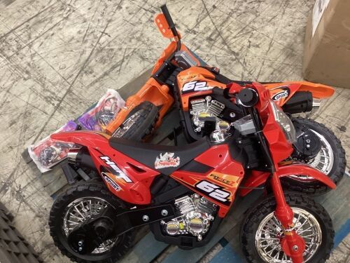 Lot of (2) 6V Kids Electric Ride-On Motorcycle Toy w/ Training Wheels, Lights, Music  - Lot 749