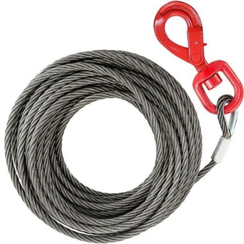 VEVOR Winch Cable 3/8" x 50' Replacement Wire Rope 4400lbs Fiber Core Self Locking Swivel Hook  - Lot 612