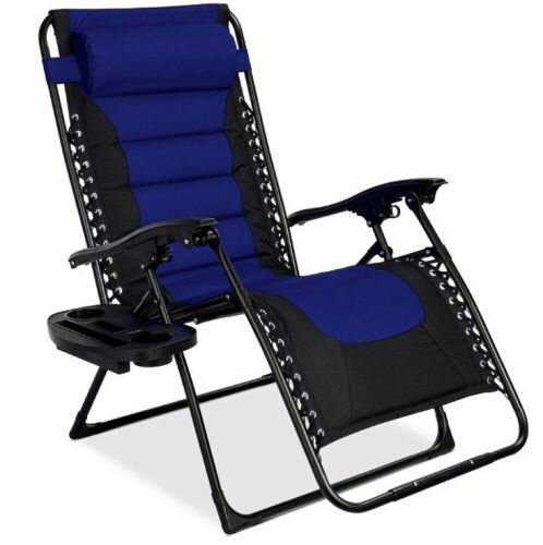Oversized Padded Zero Gravity Chair, Folding Recliner w/ Headrest, Side Tray  - Lot 506