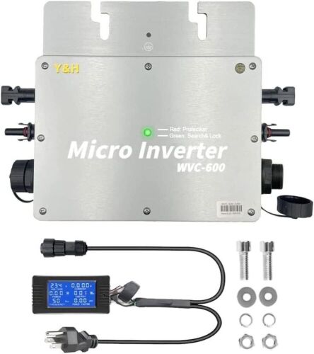 Y&H 600W Solar Grid Tie Micro Inverter Waterproof IP65 MPPT DC28-50V PV Input AC240V Output for 30V 36V Solar Panel  - Lot 319