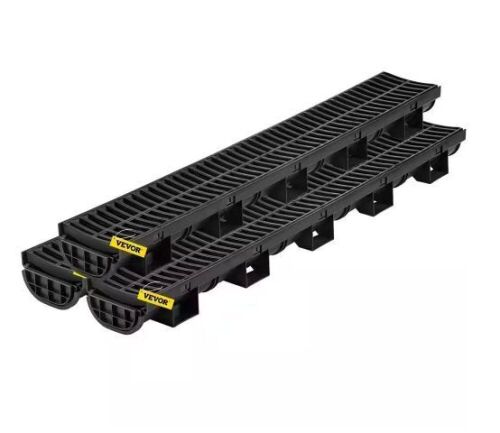 Trench Drain System 5.7 x 3.1 x 39.4 in. Drainage Trench Channel Drain Black Plastic Garage Floor Drain, 3-Pack - Lot 359