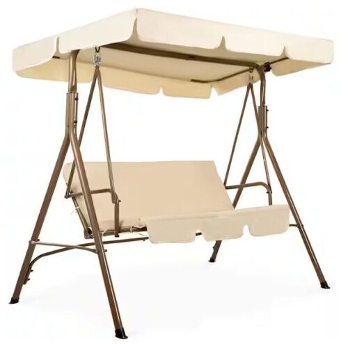 2-Person Outdoor Canopy Swing Glider Furniture w/ Cushions, Steel Frame  - Lot 748